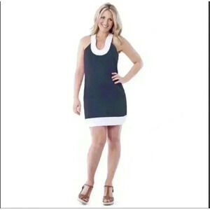Castaway Nantucket Island Womens L Cotton-Blend Shift Dress Blue White Lined NEW